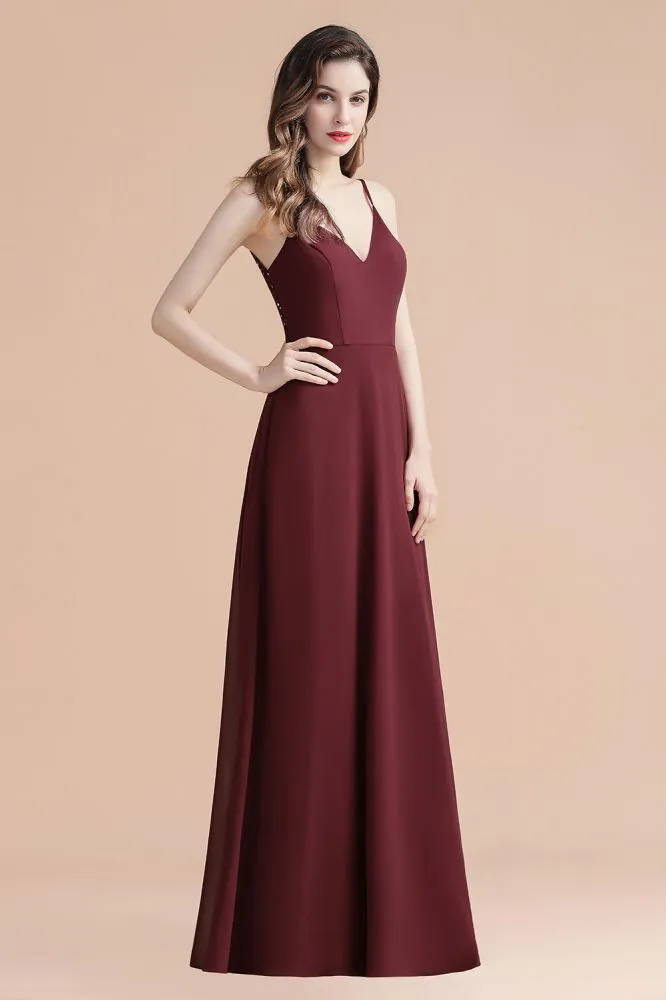 Elegant V-Neck Chiffon Aline Bridesmaid Dress Sleeveless Evening Prom Maxi Dress