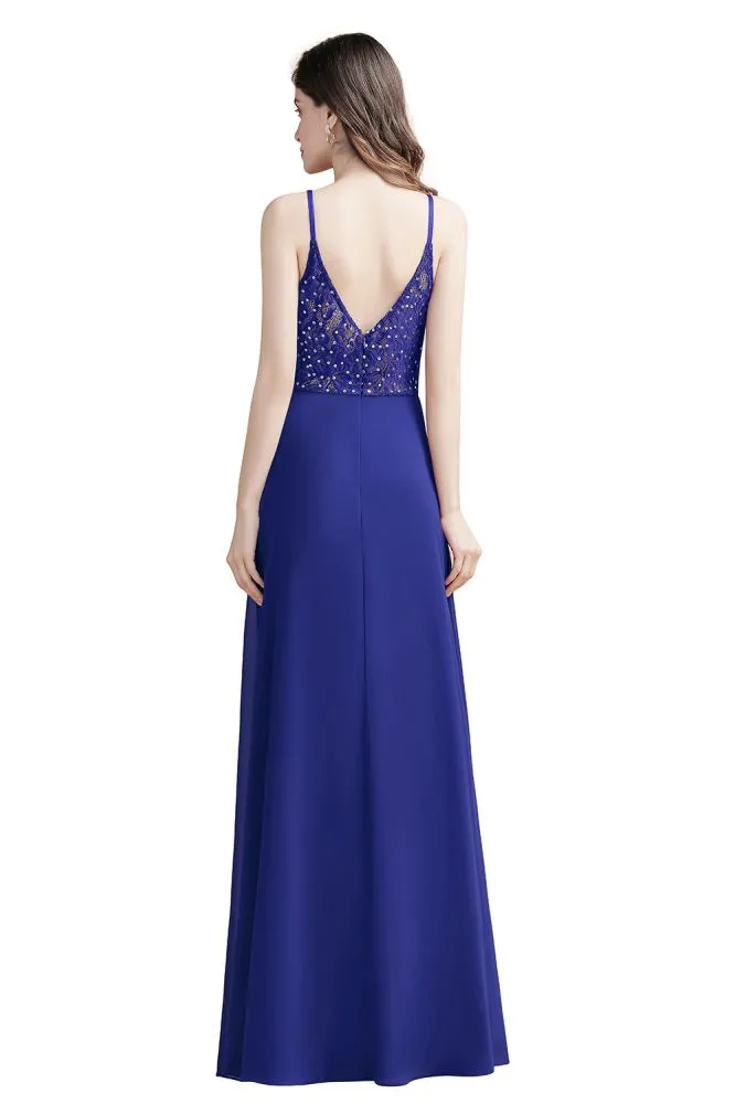 Elegant V-Neck Chiffon Aline Bridesmaid Dress Sleeveless Evening Prom Maxi Dress