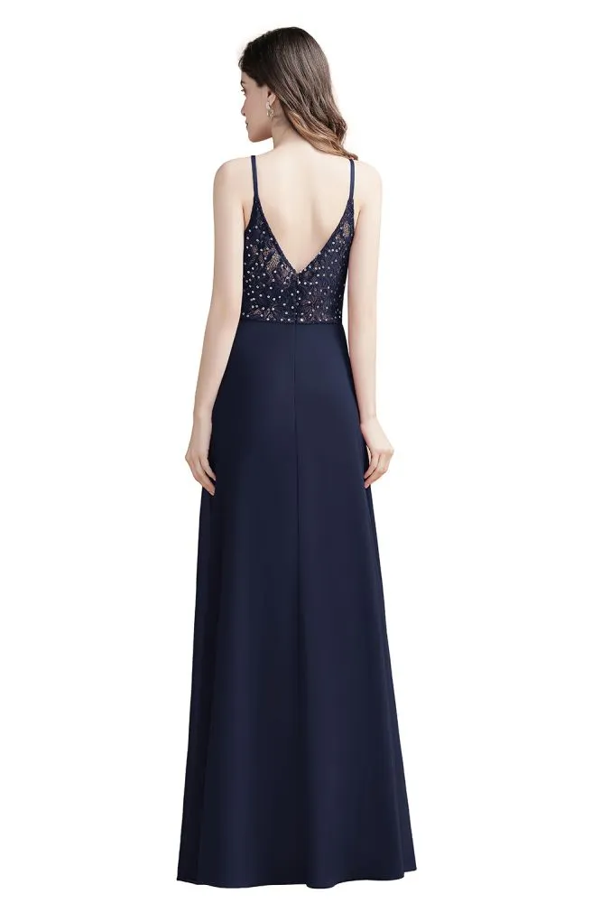 Elegant V-Neck Chiffon Aline Bridesmaid Dress Sleeveless Evening Prom Maxi Dress