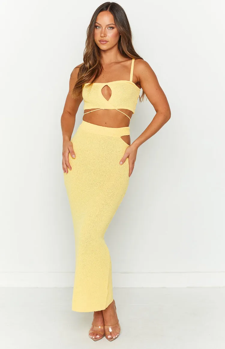 Ellah Yellow Knit Midi Skirt