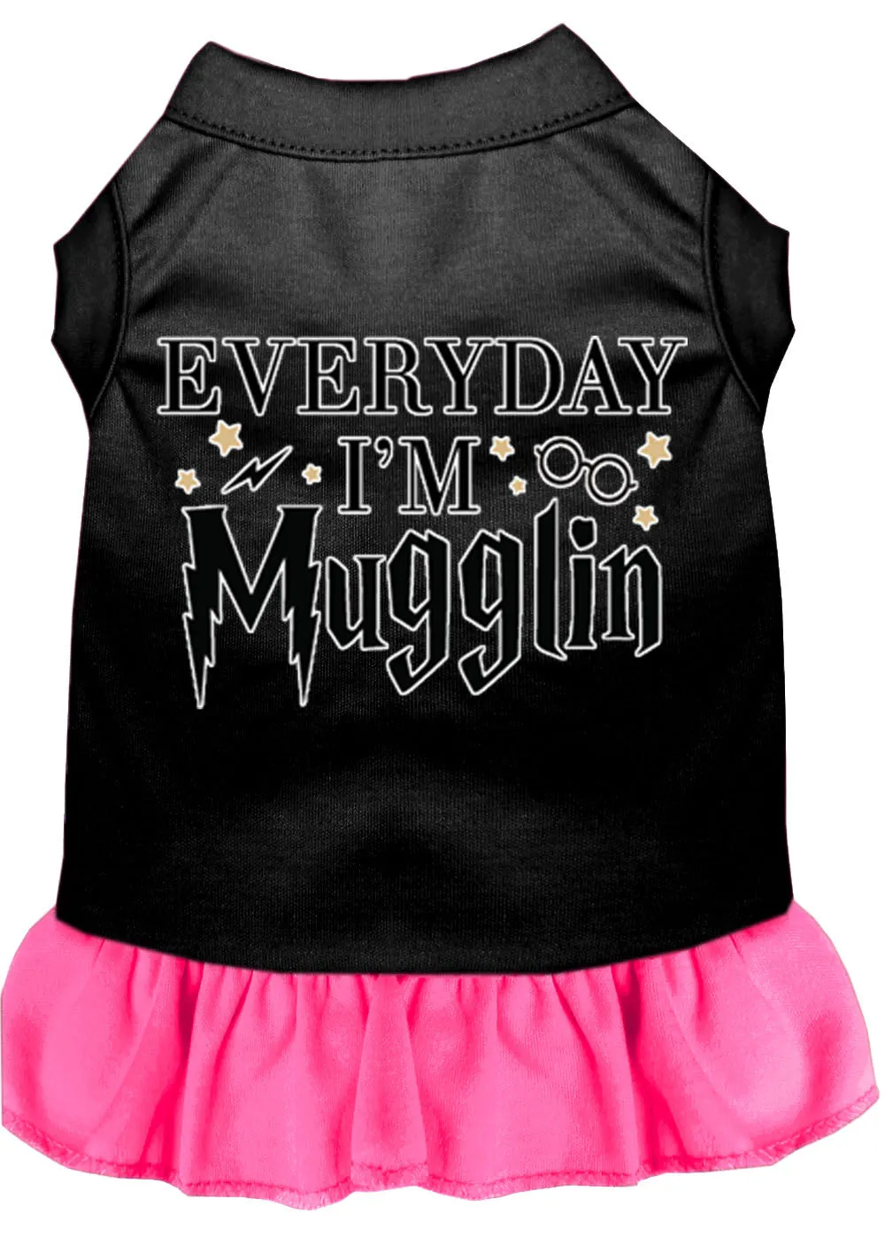 Everyday I'm Mugglin Screen Print Dog Dress Black With Bright Pink Xs (8)