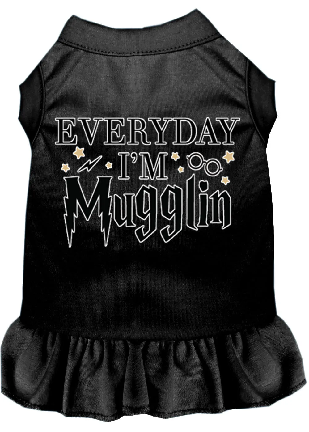 Everyday I'm Mugglin Screen Print Dog Dress Black Xs (8)