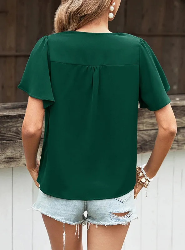 Fashion Solid Color Pleated Shirt