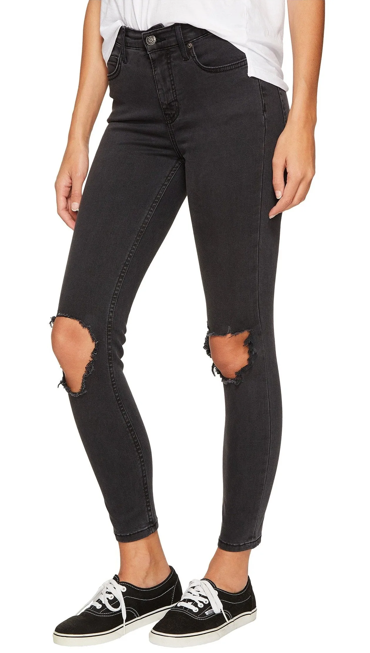 Free People High Rise Busted Skinny Washed Black