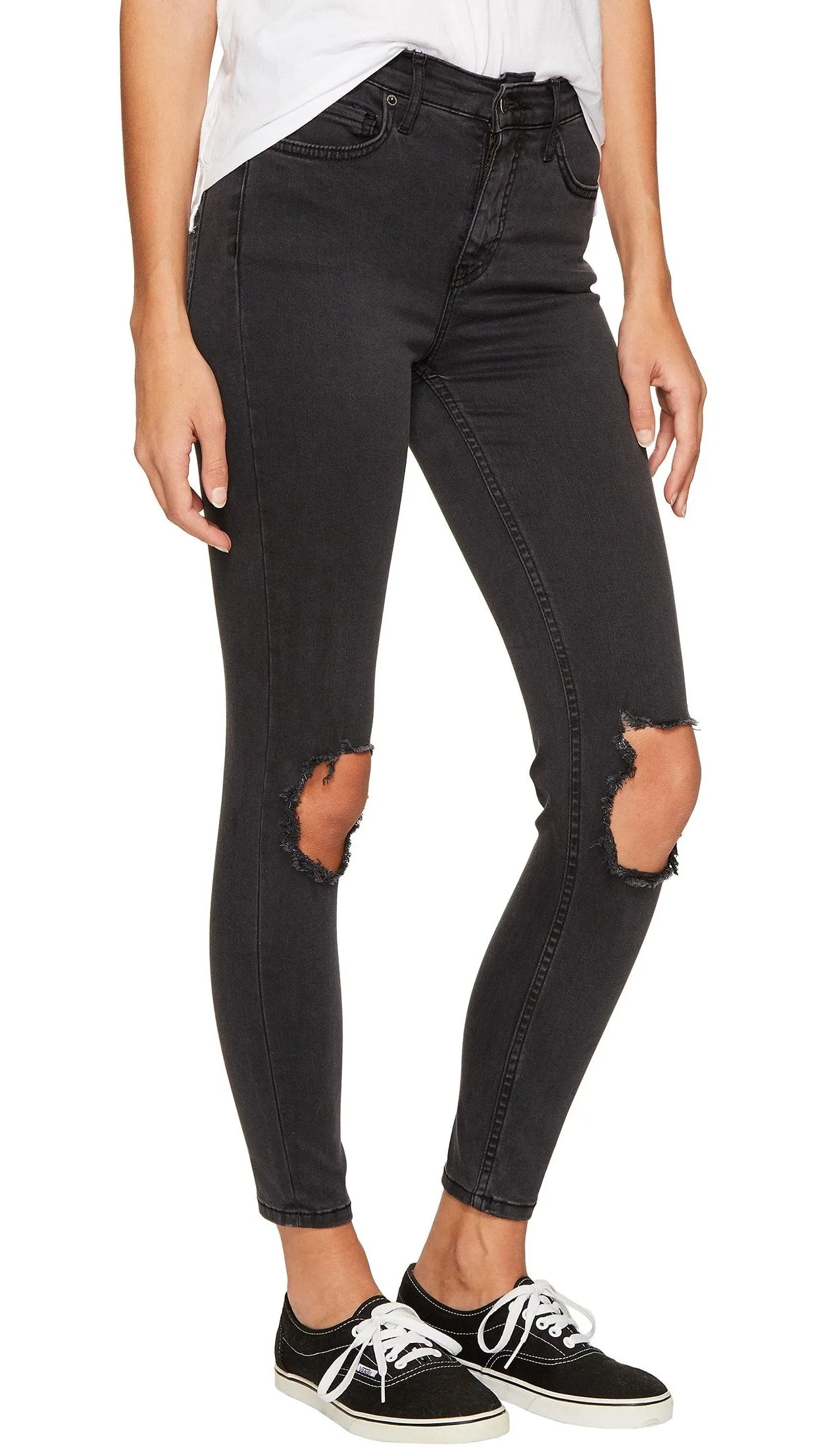 Free People High Rise Busted Skinny Washed Black