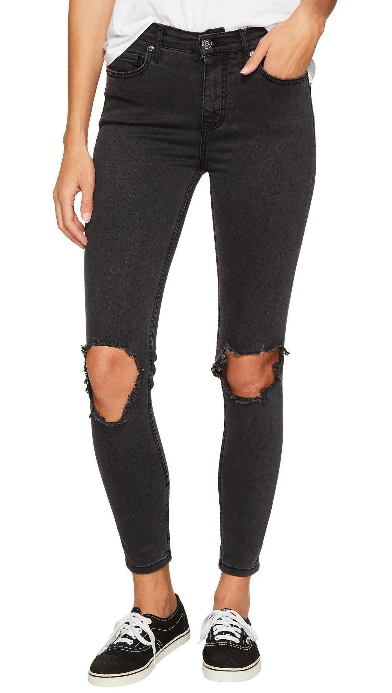 Free People High Rise Busted Skinny Washed Black