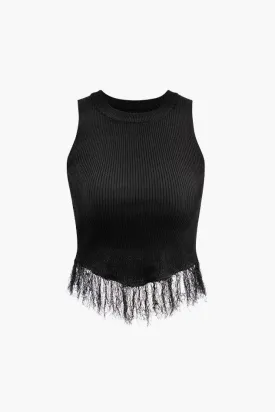 Fringe Hem Rib Knit Tank Top