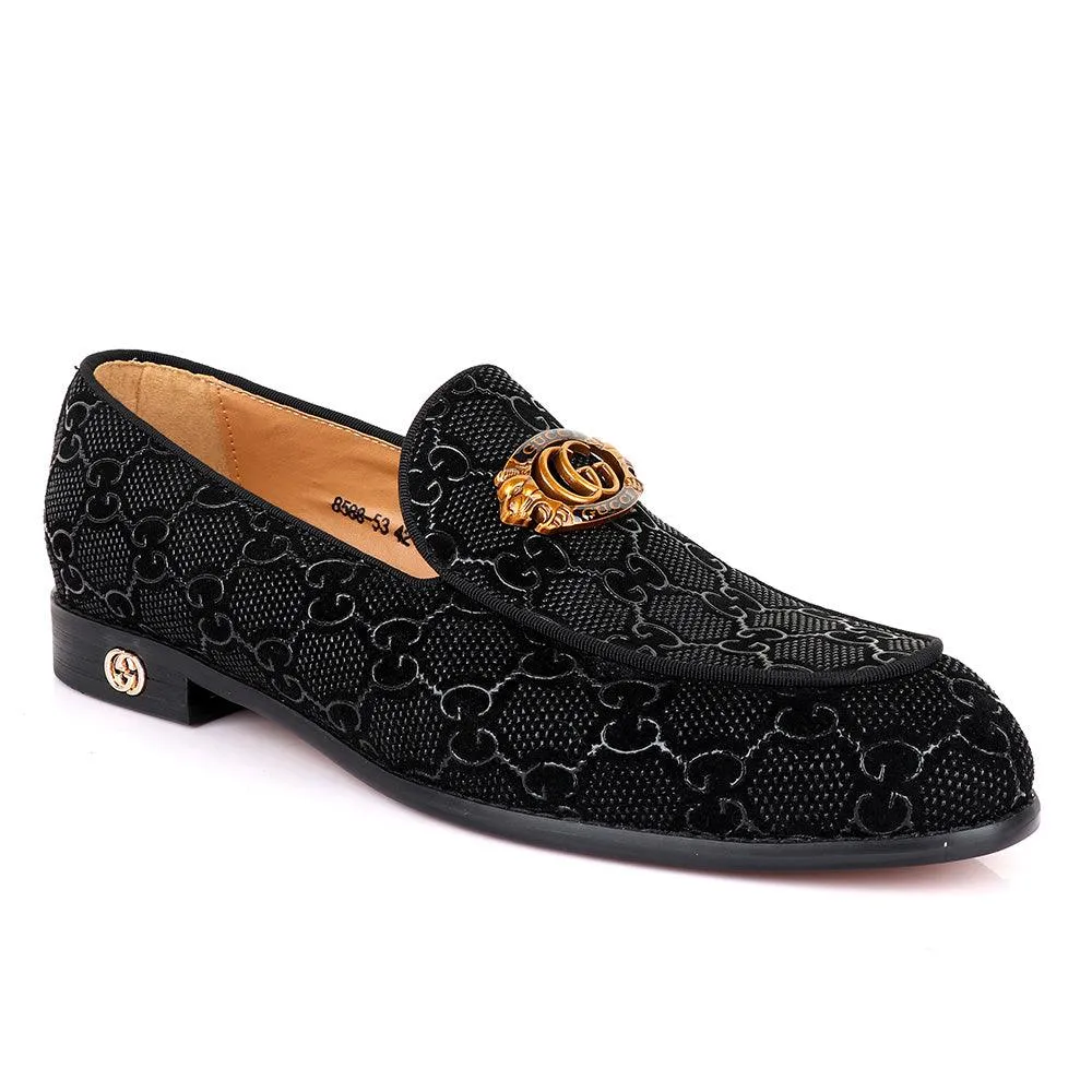 Gc Luxury Lion Head Black Leather Shoe