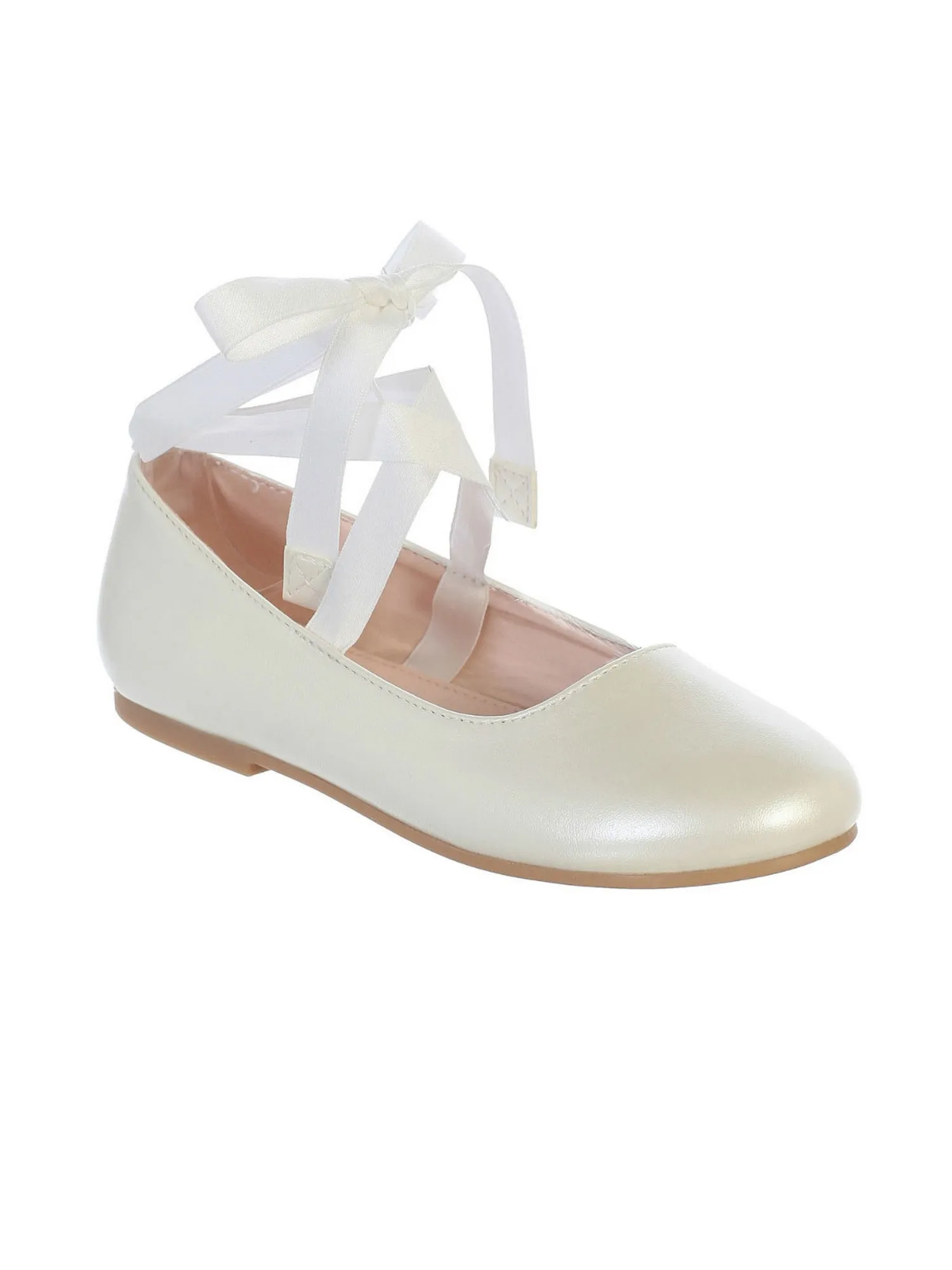 Girls Ivory Ribbon Ankle Tie Elegant Matte Mary Jane Flats 1-4 Baby