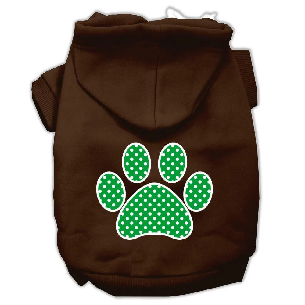 Green Swiss Dot Paw Screen Print Pet Hoodies Brown Size Lg (14)