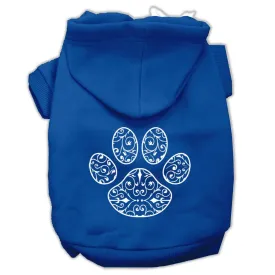 Henna Paw Screen Print Pet Hoodies Blue Size Lg (14)