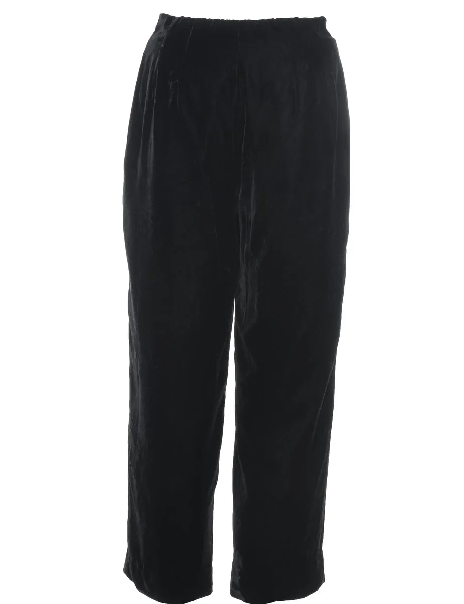 High Waist Black Classic Velvet Trousers - W30 L26