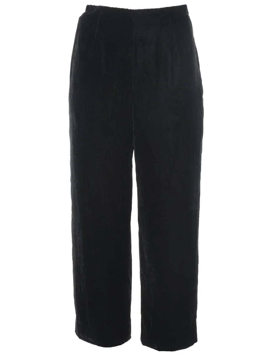 High Waist Black Classic Velvet Trousers - W30 L26