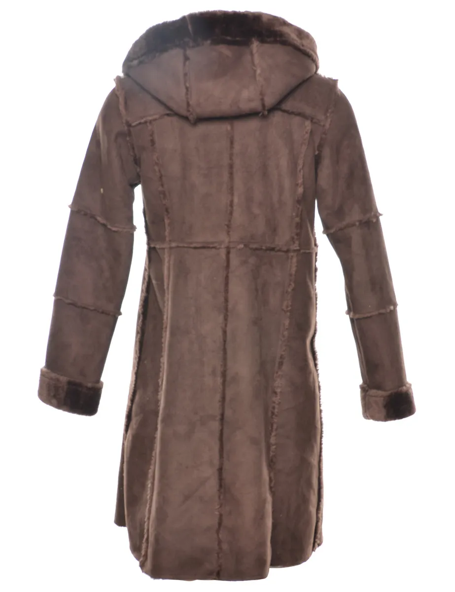 Hooded Faux Fur Lining Coat - M