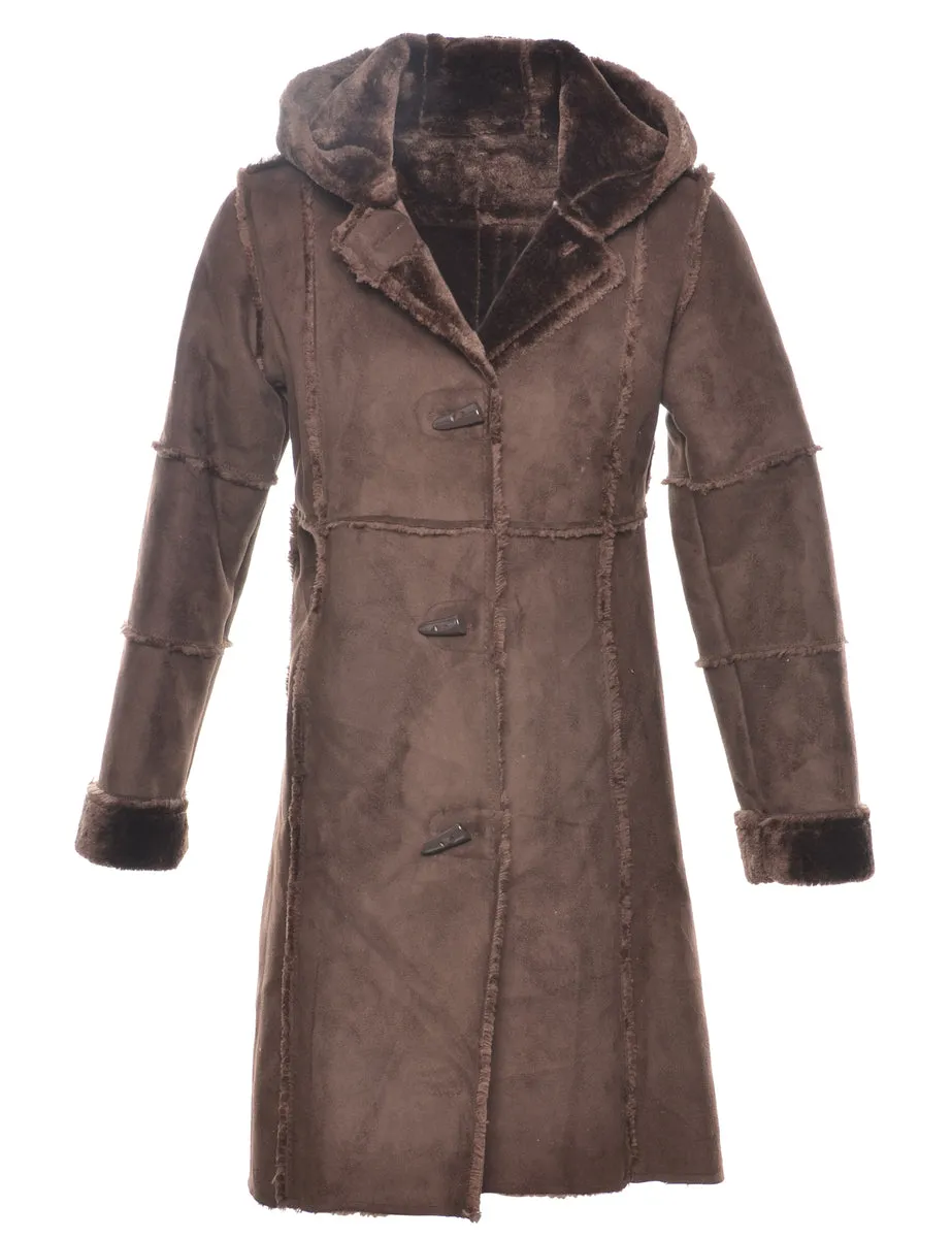 Hooded Faux Fur Lining Coat - M