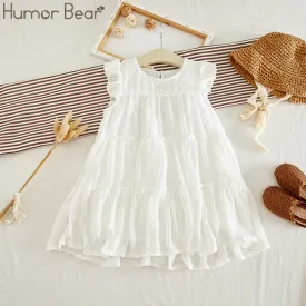 Humor Bear Summer Girl Dresses Soild Dresses Princess Girls Clothes Party Children Clothing Toddler Baby Kids Dresses X563901