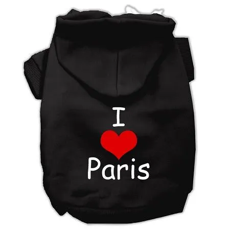 I Love Paris Screen Print Pet Hoodies Black Size Sm (10)