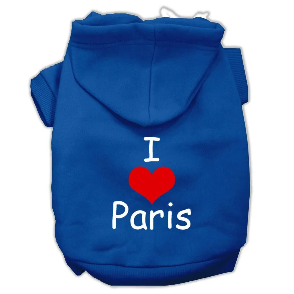 I Love Paris Screen Print Pet Hoodies Blue Size Lg (14)