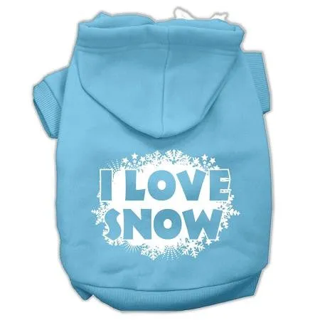 I Love Snow Screenprint Pet Hoodies Baby Blue Size XL (16)