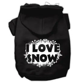 I Love Snow Screenprint Pet Hoodies Black Size XS (8)