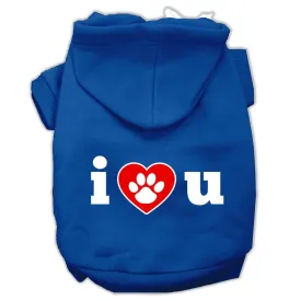 I Love U Screen Print Pet Hoodies Blue Size Lg (14)