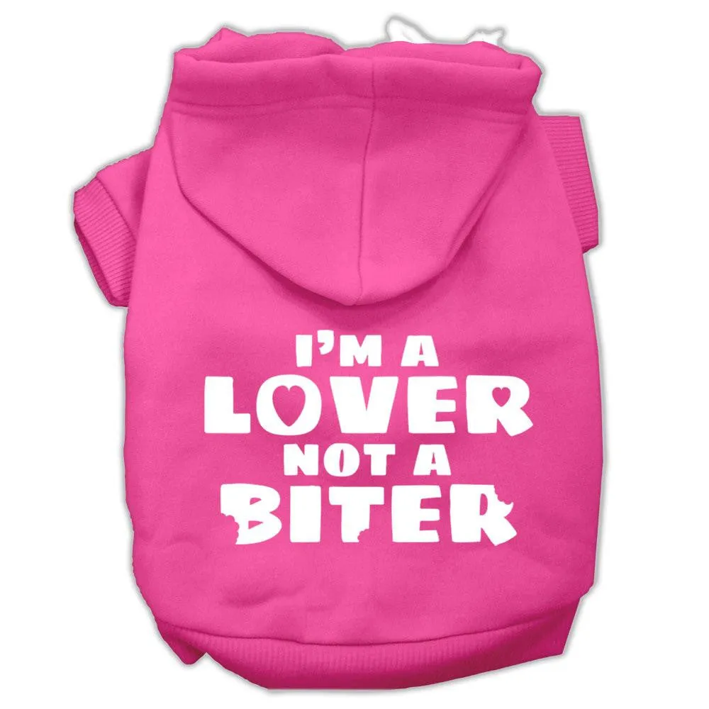 I'm A Lover Not A Biter Screen Printed Dog Pet Hoodies Bright Pink Size Sm (10)