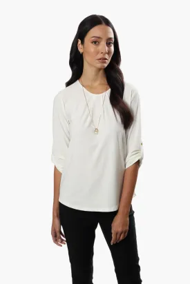 International INC Company Solid Roll Up Sleeve Blouse - White