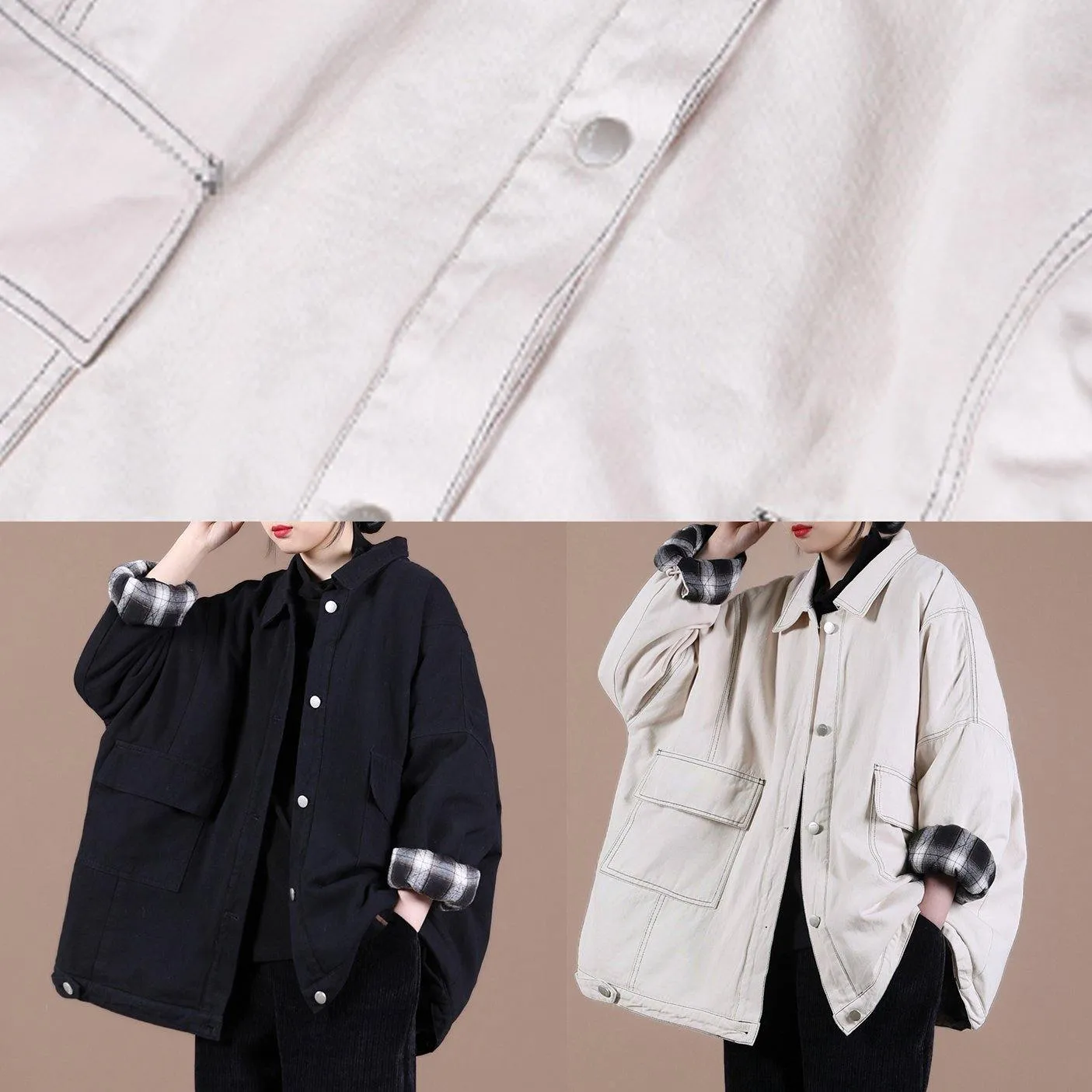 Italian lapel Button Down Fine spring Coats Women black loose outwears