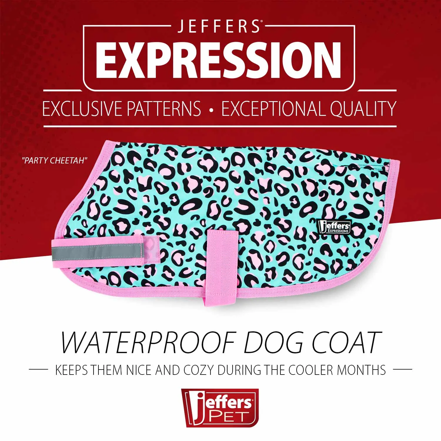 Jeffers Expression Waterproof Ripstop Dog Coat, Party Cheetah