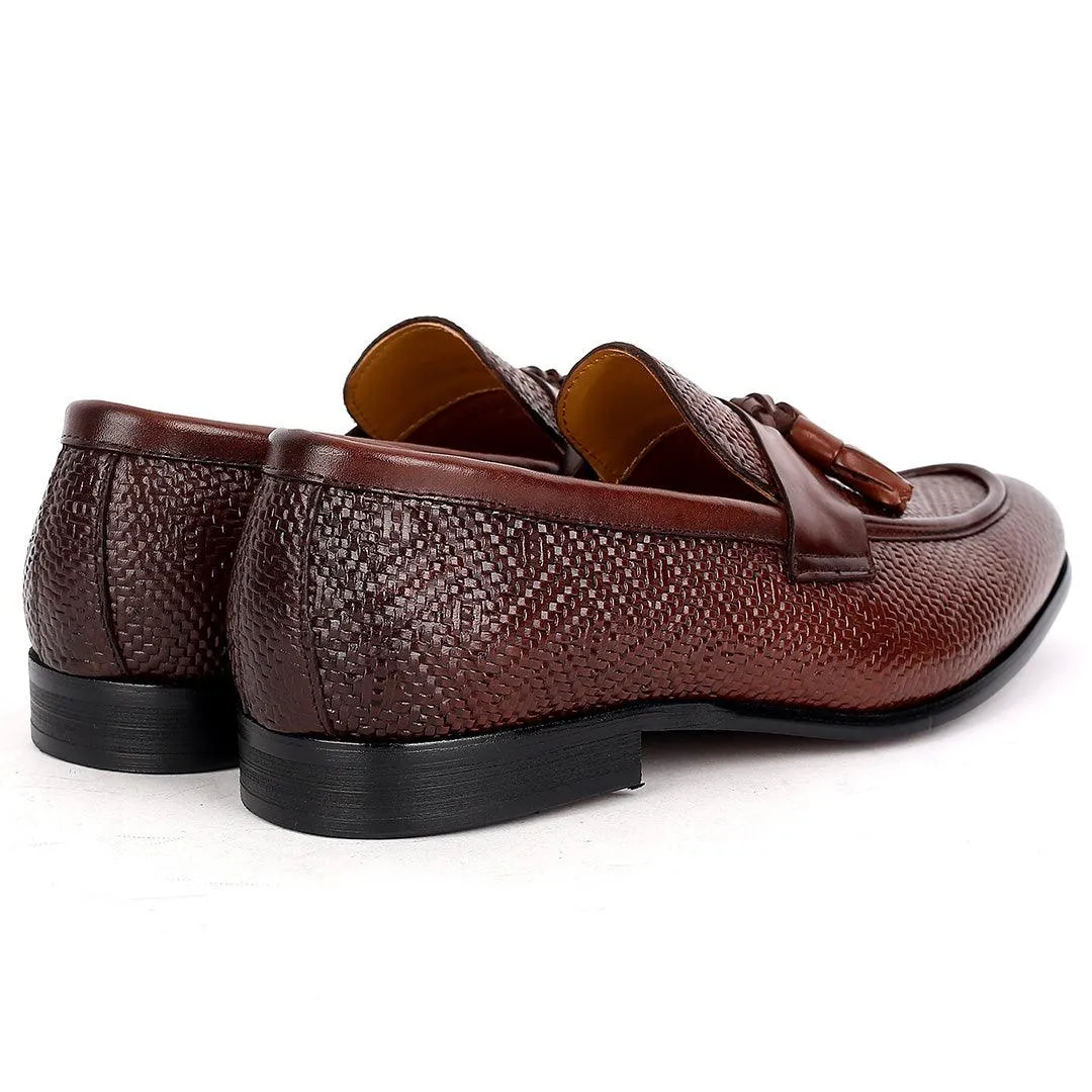 J.M Weston Classic Brown Woven Leather Textile Designed Shoe