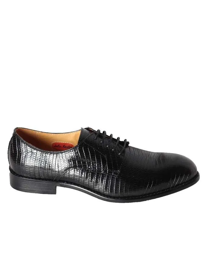 John Foster Black 5-Eyelet Woven Derby Lace Up Shoe