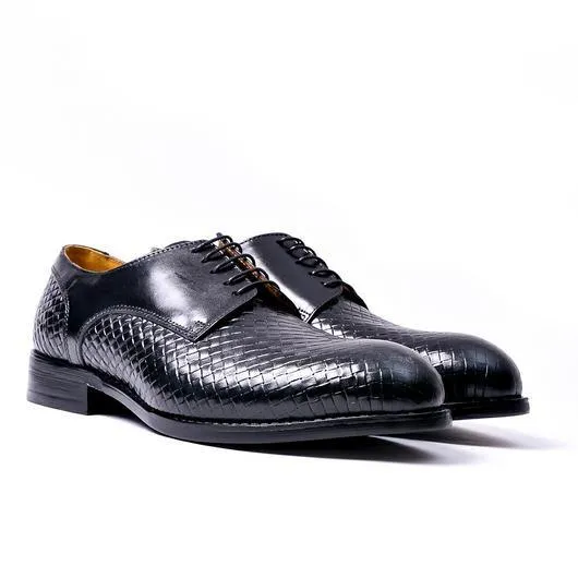 John Foster Black 5-Eyelet Woven Derby Lace Up Shoe