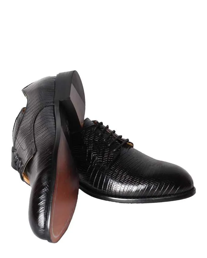 John Foster Black 5-Eyelet Woven Derby Lace Up Shoe