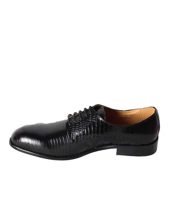 John Foster Black 5-Eyelet Woven Derby Lace Up Shoe