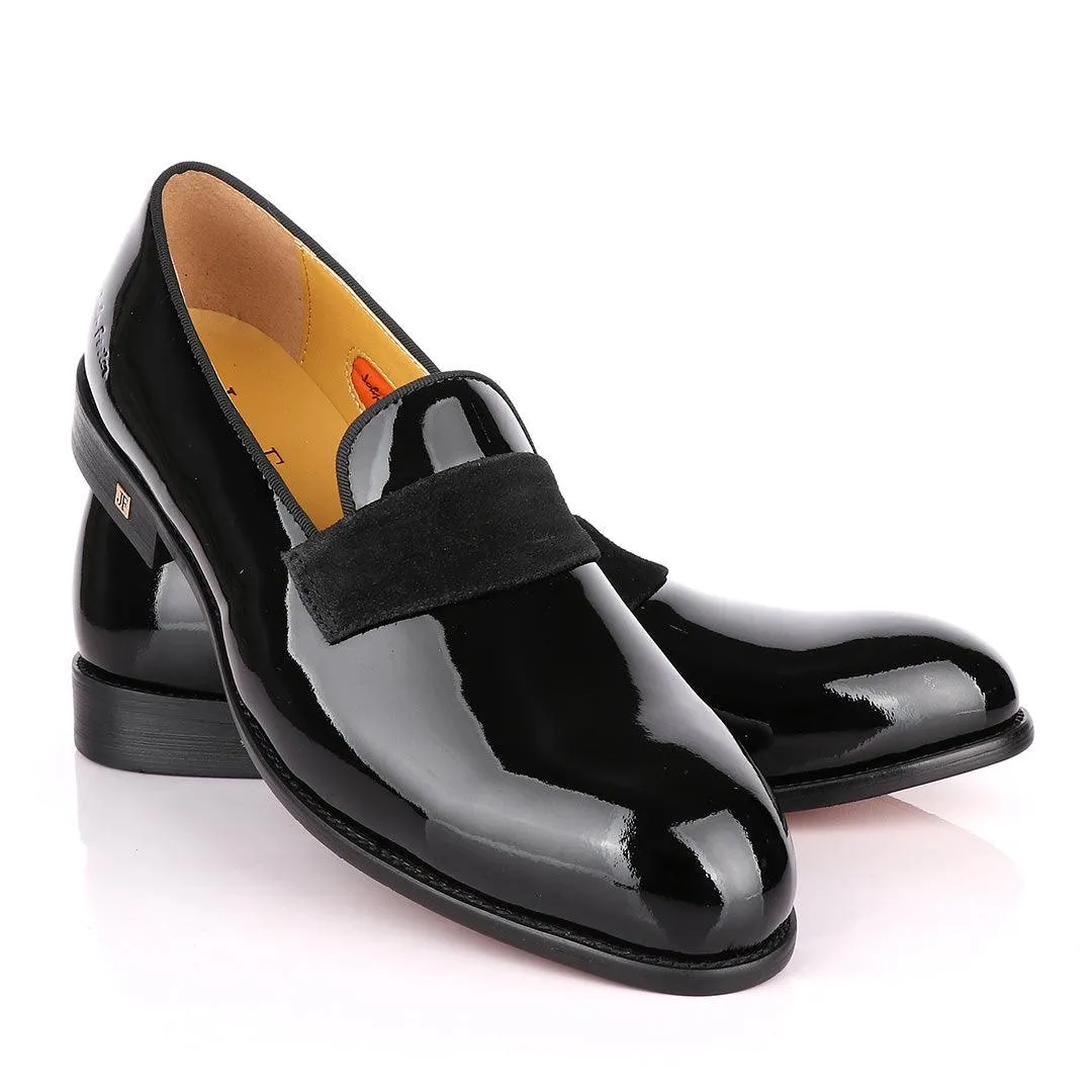 John Foster Bow Suede Patent Wetlips Black Loafers Shoe