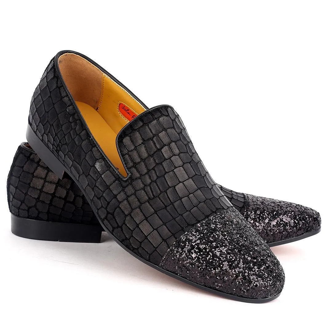 John Foster Crocodile leather Premium Half Stone Men's Shoe-Black