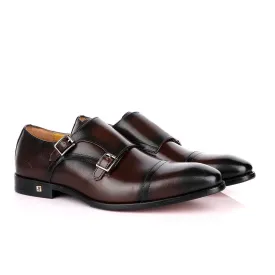 John Foster Double Monk Strap Coffee With Black Touch Leather Shoe