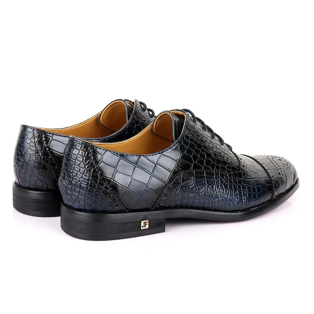 John Foster Oxford Croc Black And Blue Leather Shoe