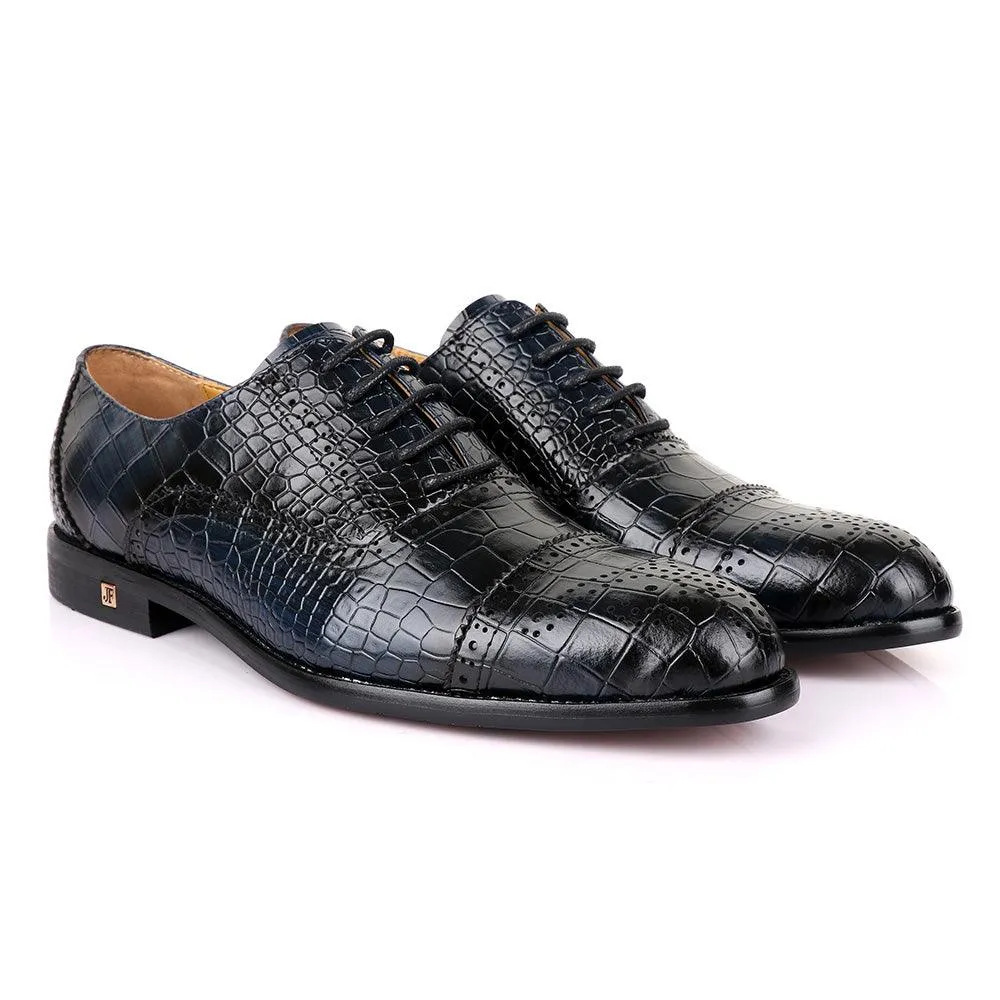 John Foster Oxford Croc Black And Blue Leather Shoe