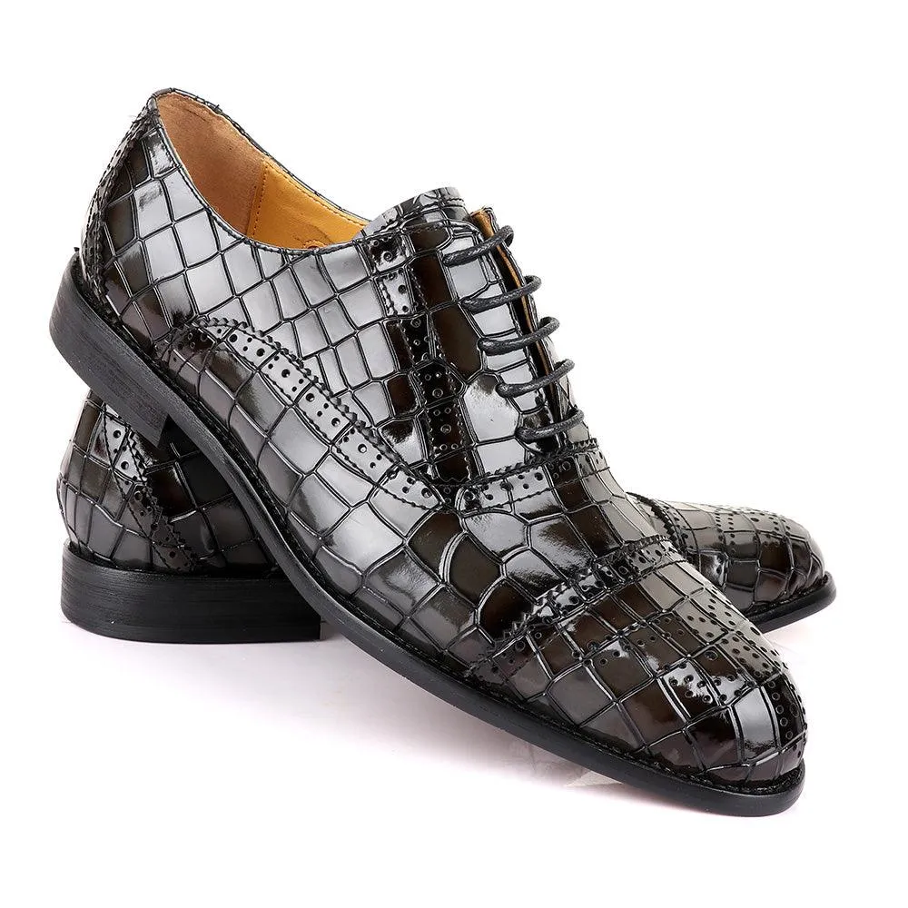 John Foster Oxford Crocodile Grey Leather Shoe