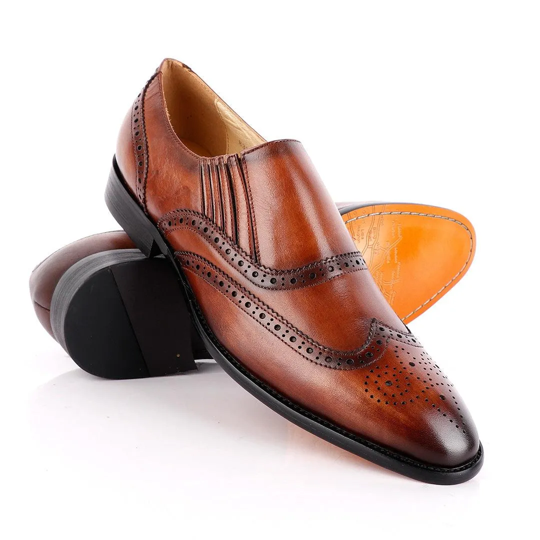 John Foster Slip On Brown Brogue Shoe