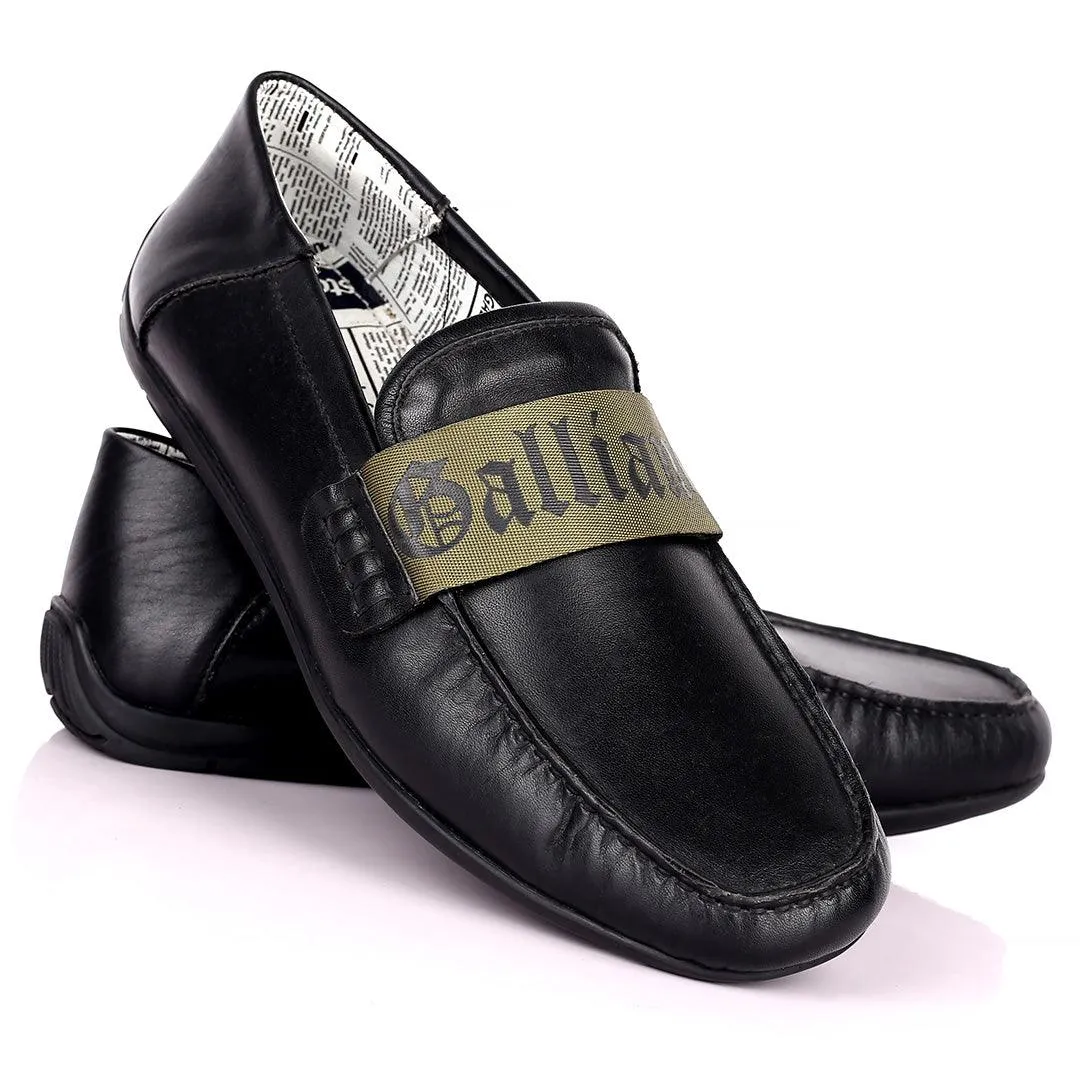 John Galliano Exquisite Green Branded Belted Leather Shoe - Black