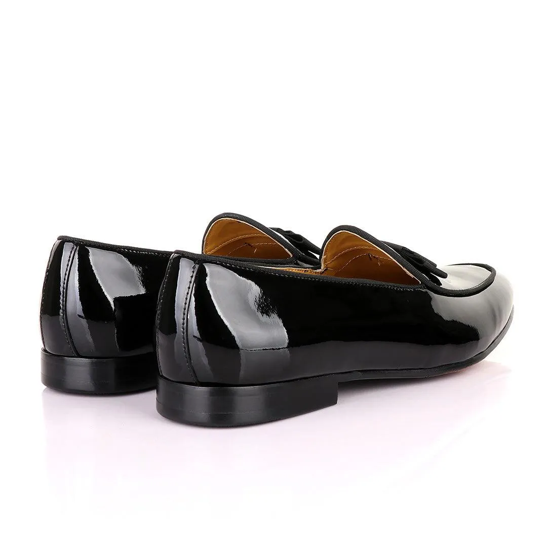 John Mendson Black Patent Wetlips Bow Loafers Shoe