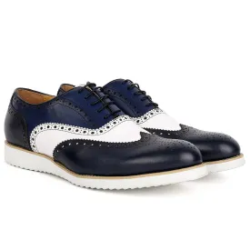 John Mendson Classic Men's Navy-Blue and White Perforated Designed Shoe