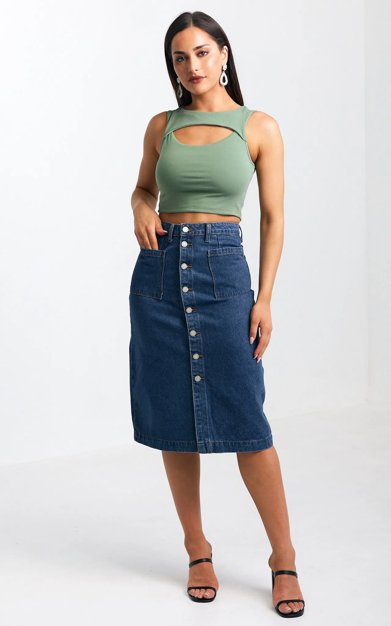 Juliana Denim Midi Skirt - Dark Blue