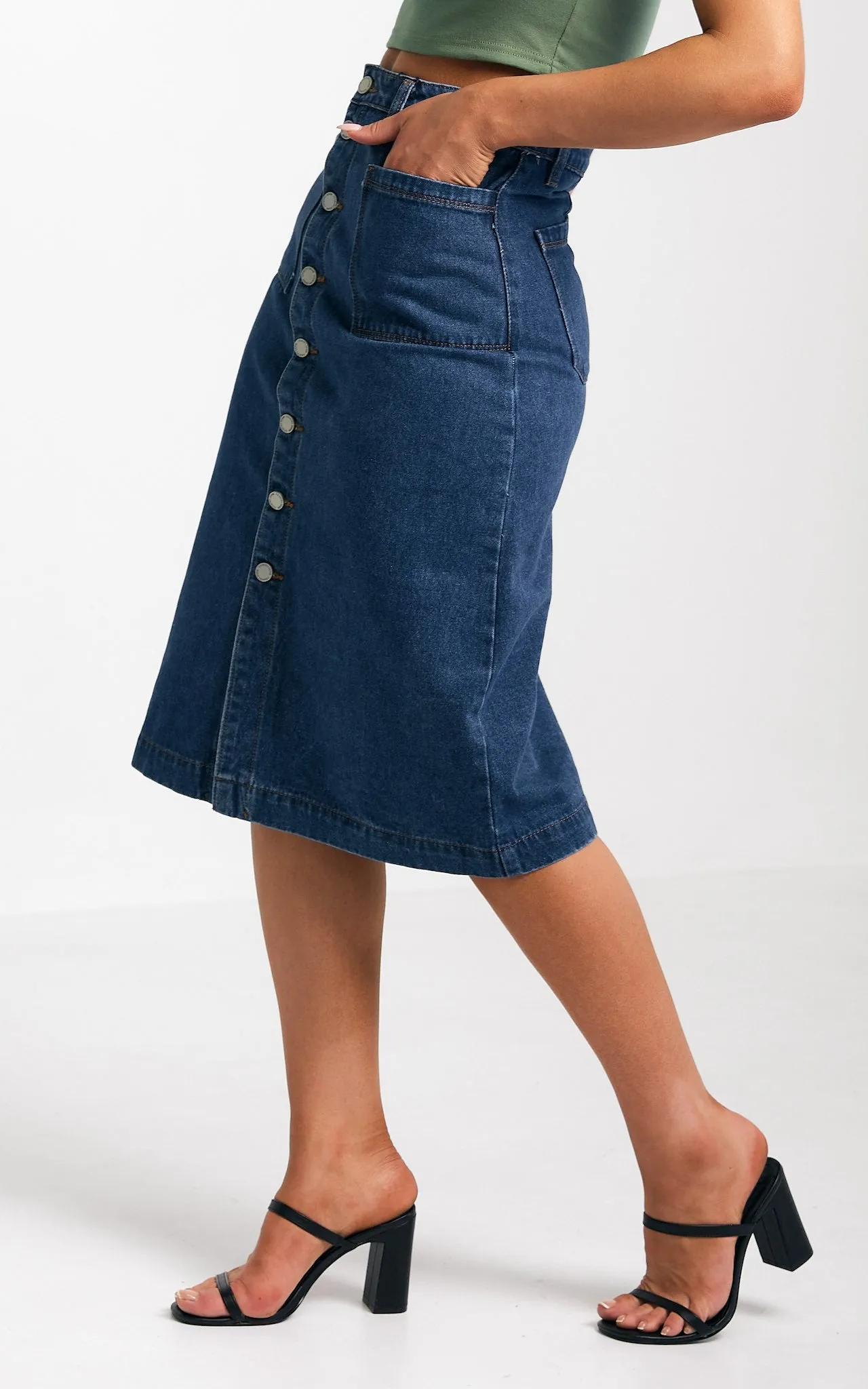 Juliana Denim Midi Skirt - Dark Blue