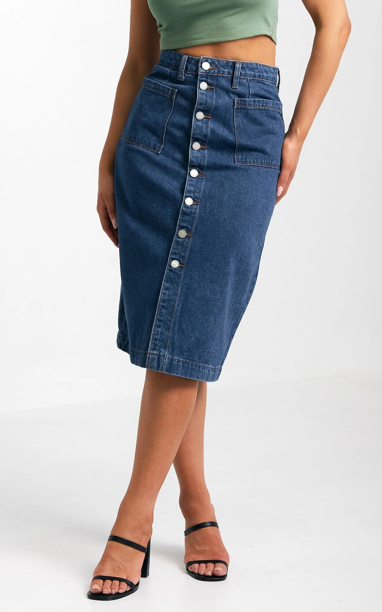 Juliana Denim Midi Skirt - Dark Blue