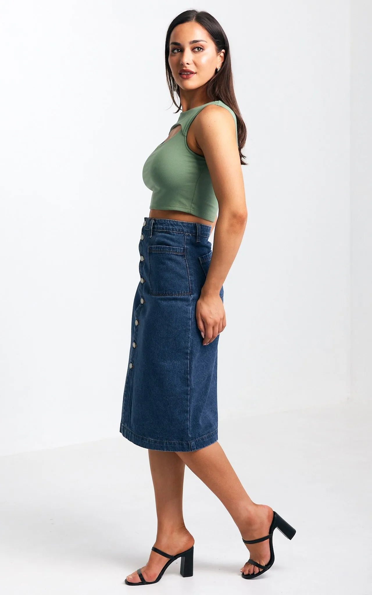 Juliana Denim Midi Skirt - Dark Blue