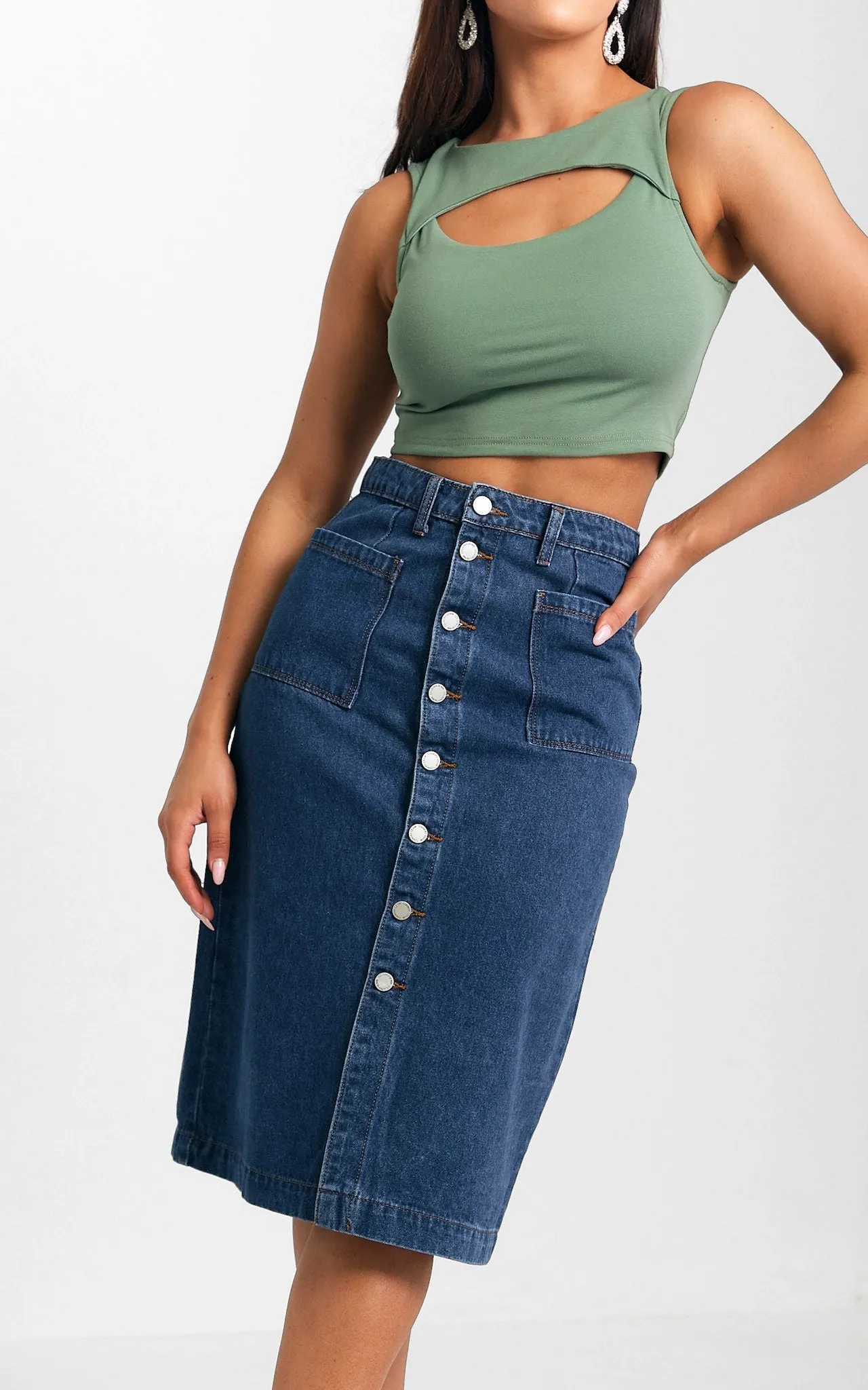 Juliana Denim Midi Skirt - Dark Blue