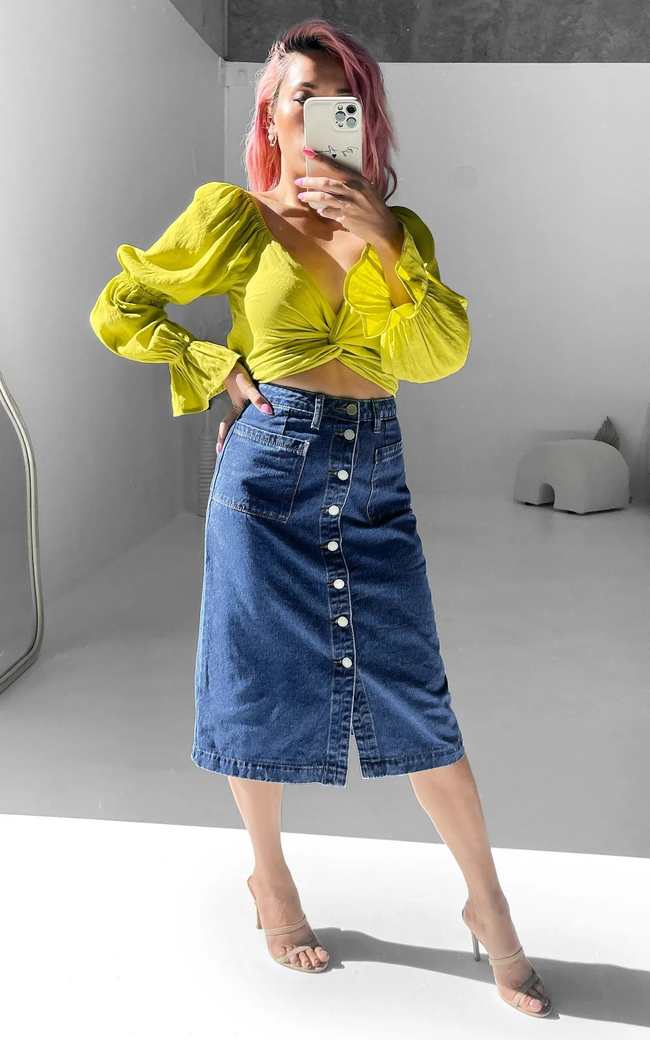 Juliana Denim Midi Skirt - Dark Blue